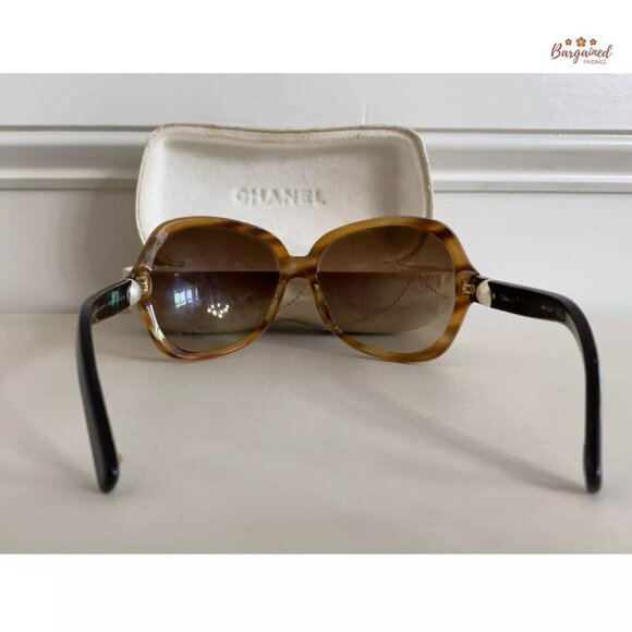 Authentic CHANEL Brown Frame Brown Tint White Pearl Sunglasses 5141-H main image 5
